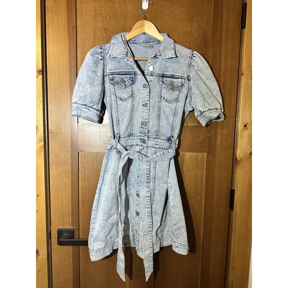 Blue B Women's Denim Button Front Midi Shirt Dress With Belt Size S
